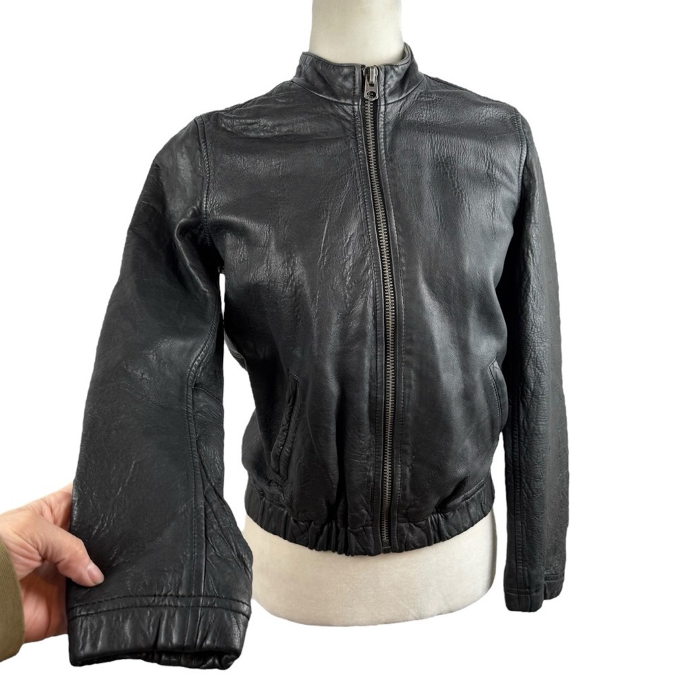 Lucky Brand Ana 100% Lamb Leather Jacket Moto Full Zip Womens Size XS Bomber - Picture 9 of 16